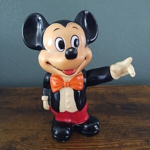 Vintage 1960's Mickey Mouse Hard Plastic Collectible Coin Bank Tuxedo 6.5"- Read